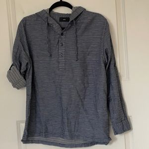 Onia Navy Striped Hooded Henley Pullover Small